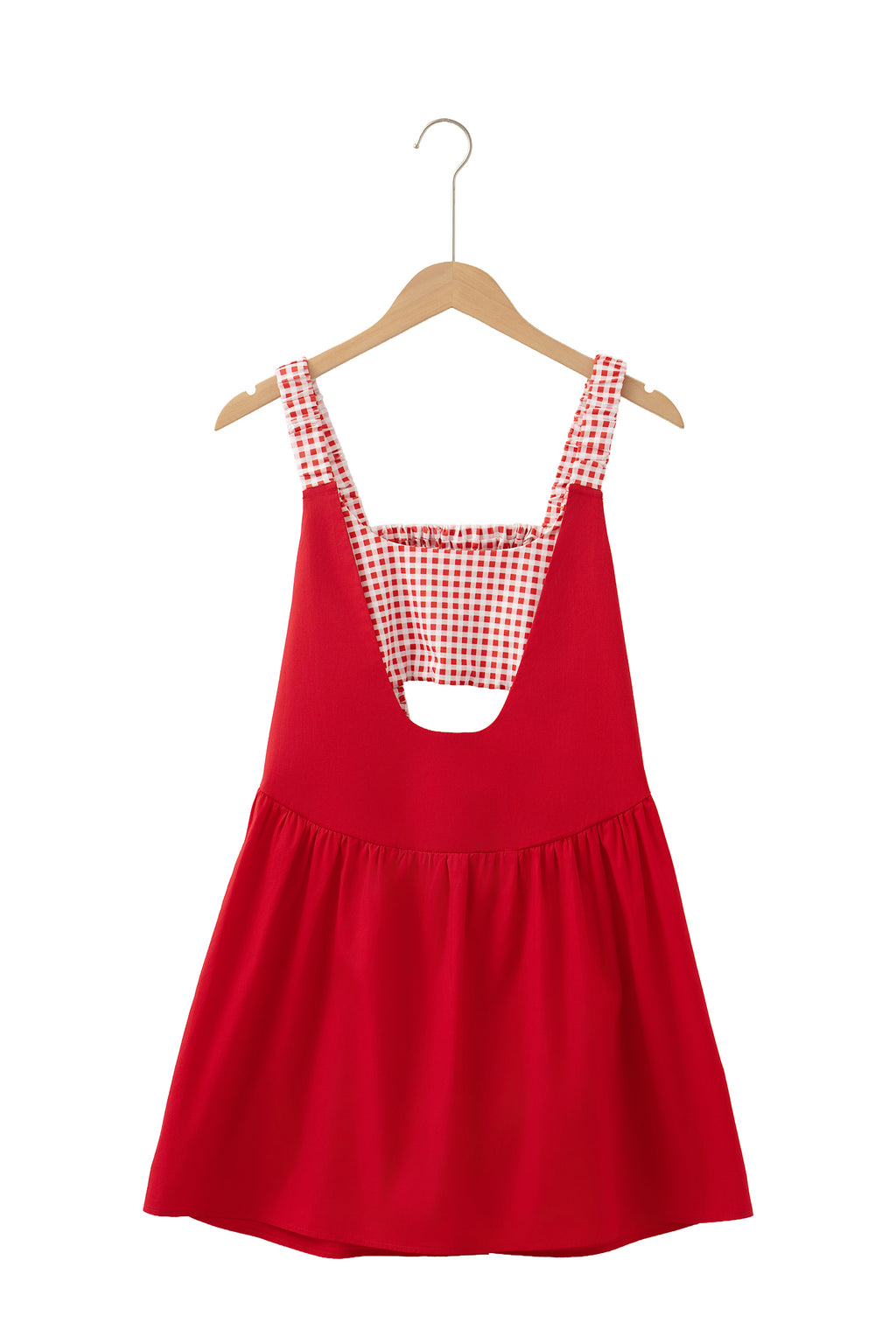 Racing Red Faux Two Piece Gingham Contrast Patchwork Loose Mini Dress