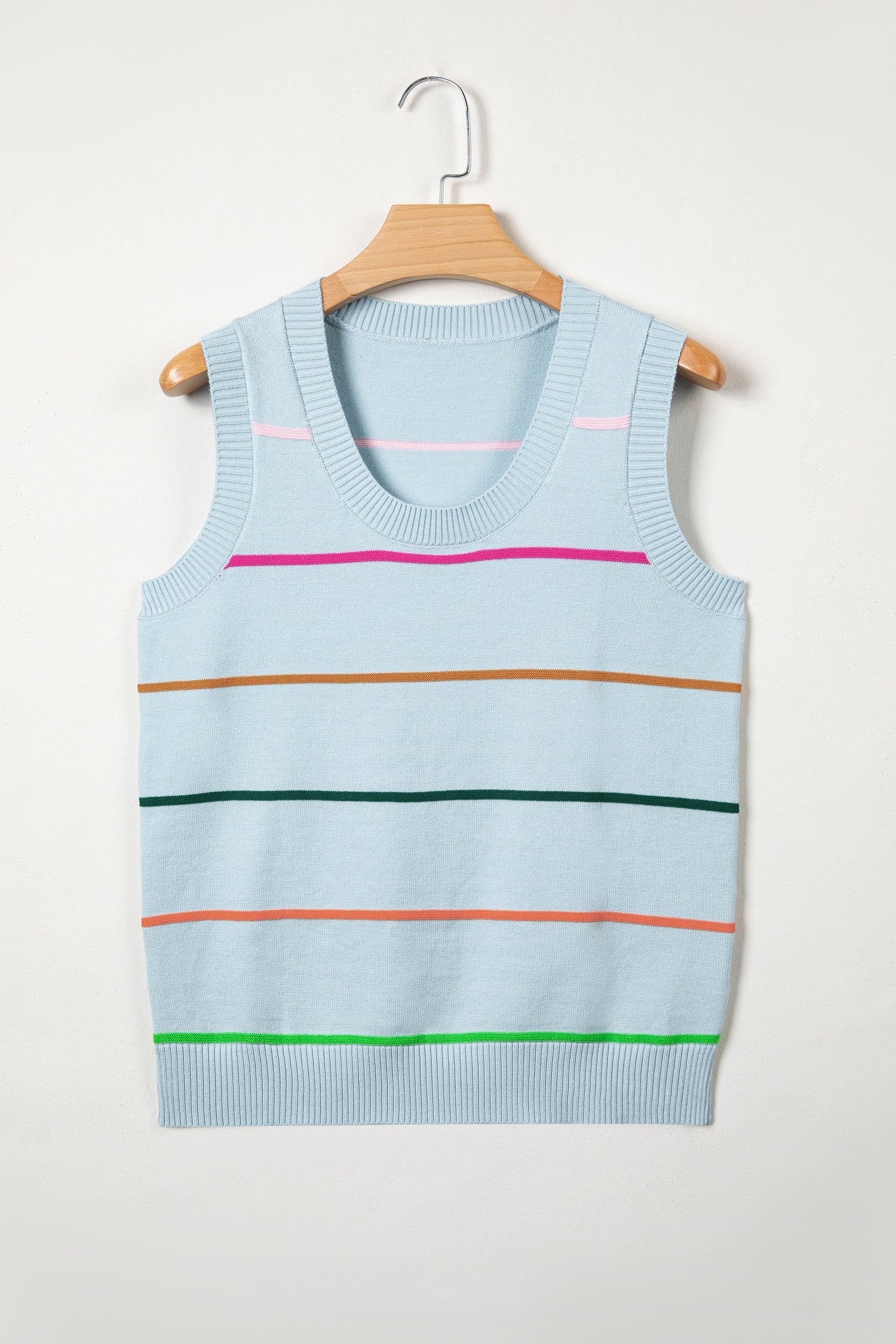 White Stripe Round Neck Knitted Sweater Tank