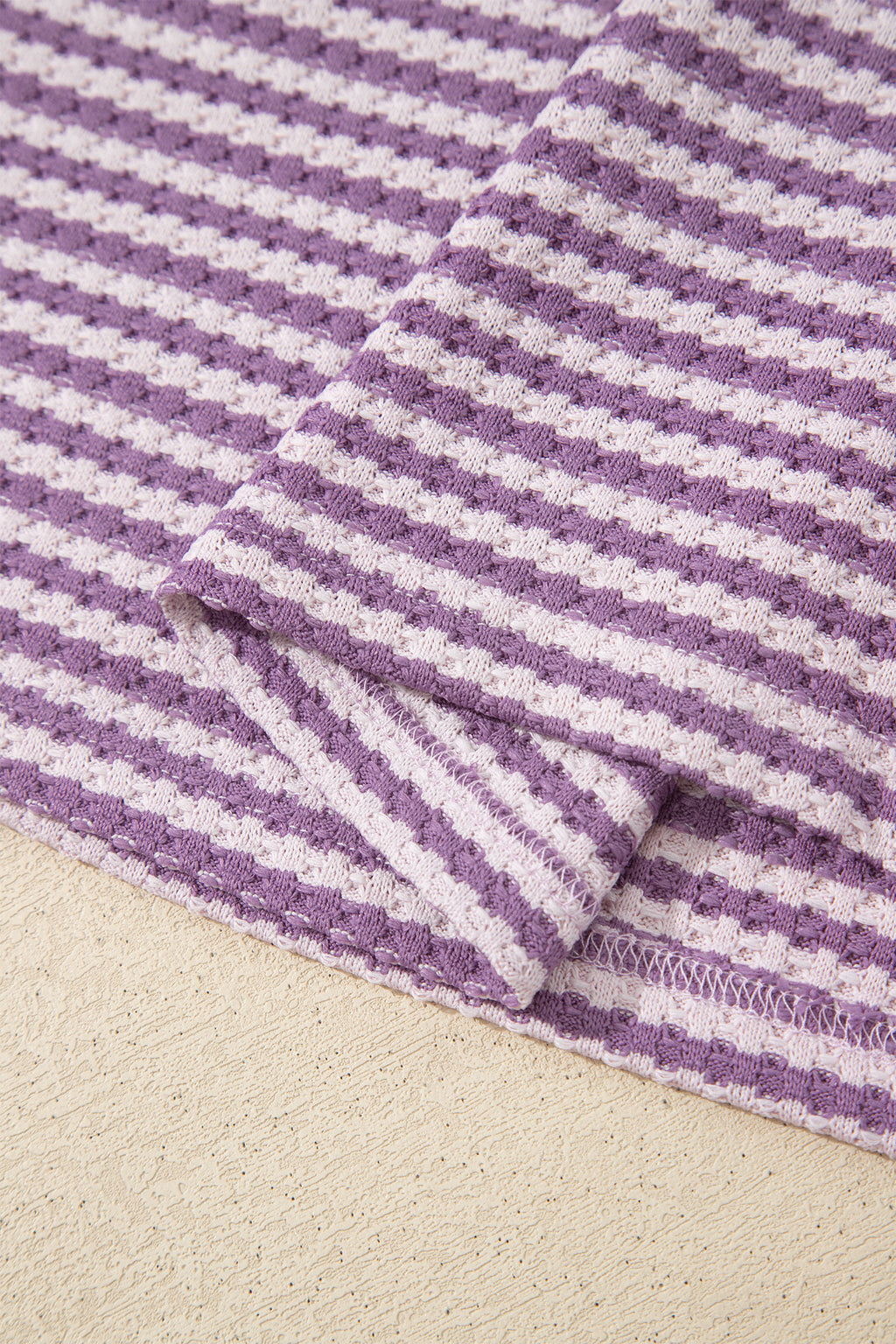 Pink Stripe Breathable Textured Knit Short 2pcs Set