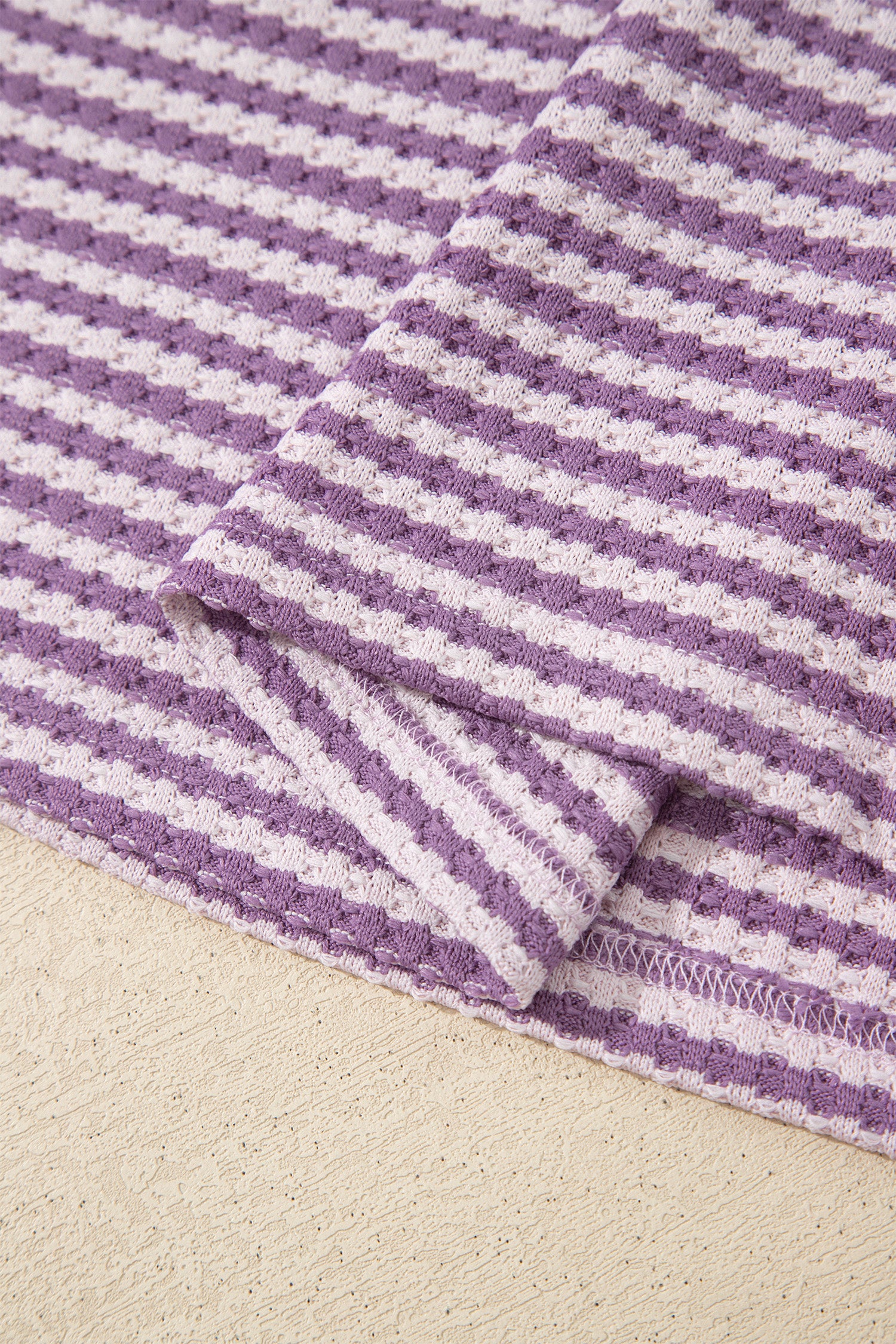 Pink Stripe Breathable Textured Knit Short 2pcs Set