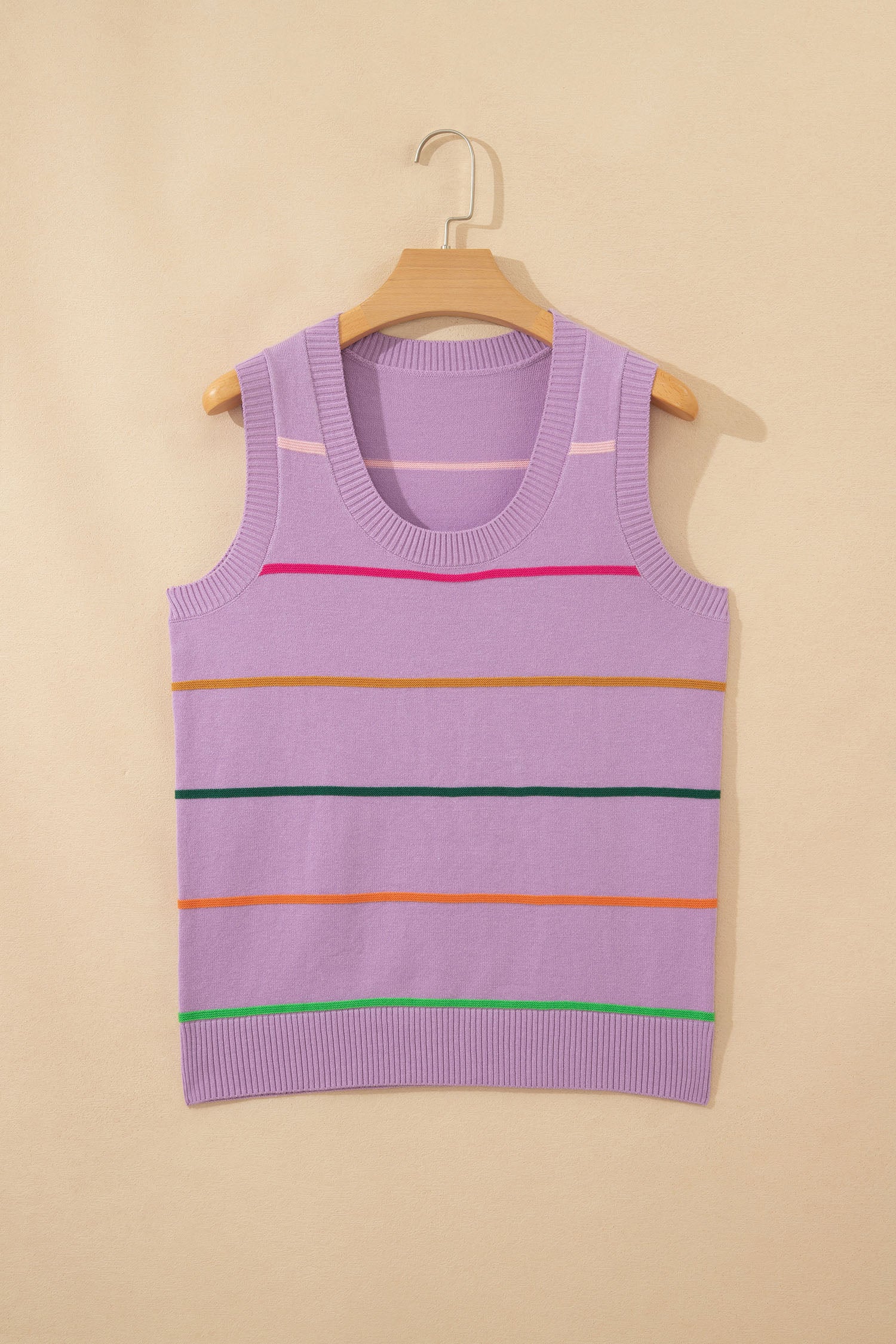 White Stripe Round Neck Knitted Sweater Tank
