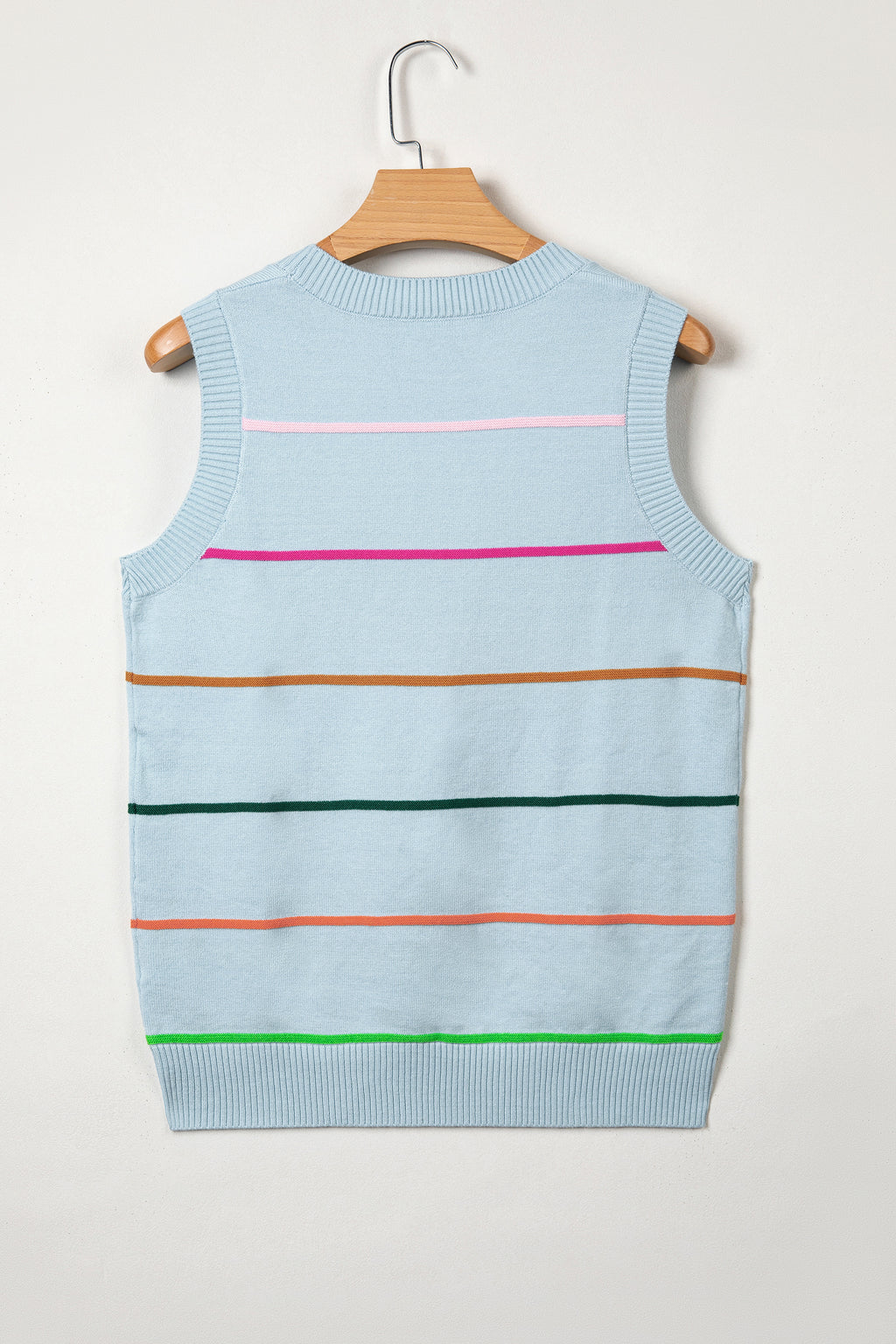 White Stripe Round Neck Knitted Sweater Tank