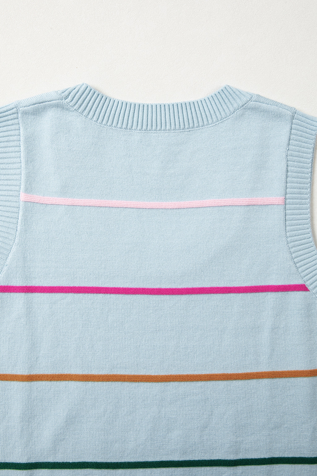 White Stripe Round Neck Knitted Sweater Tank