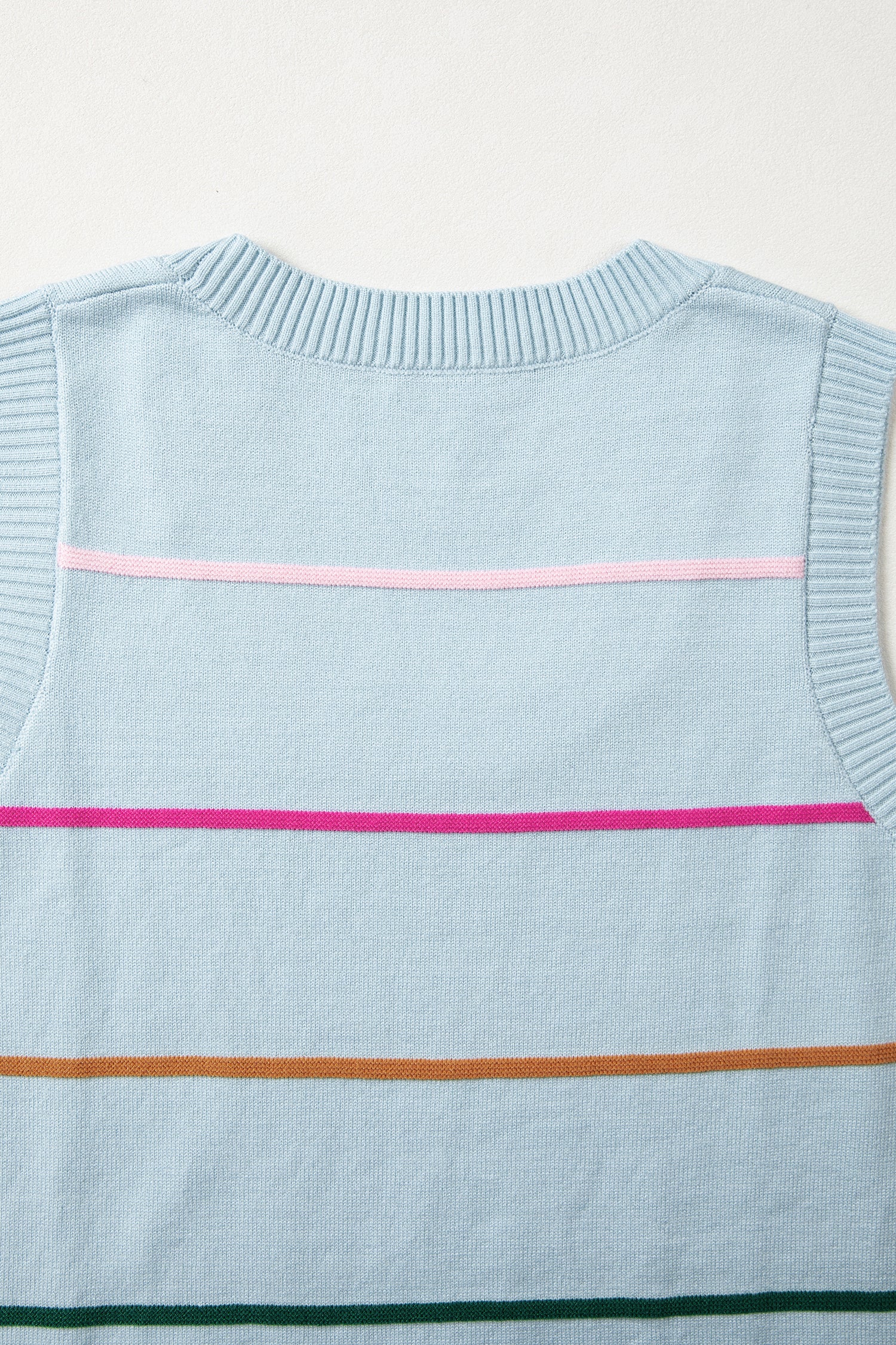 White Stripe Round Neck Knitted Sweater Tank