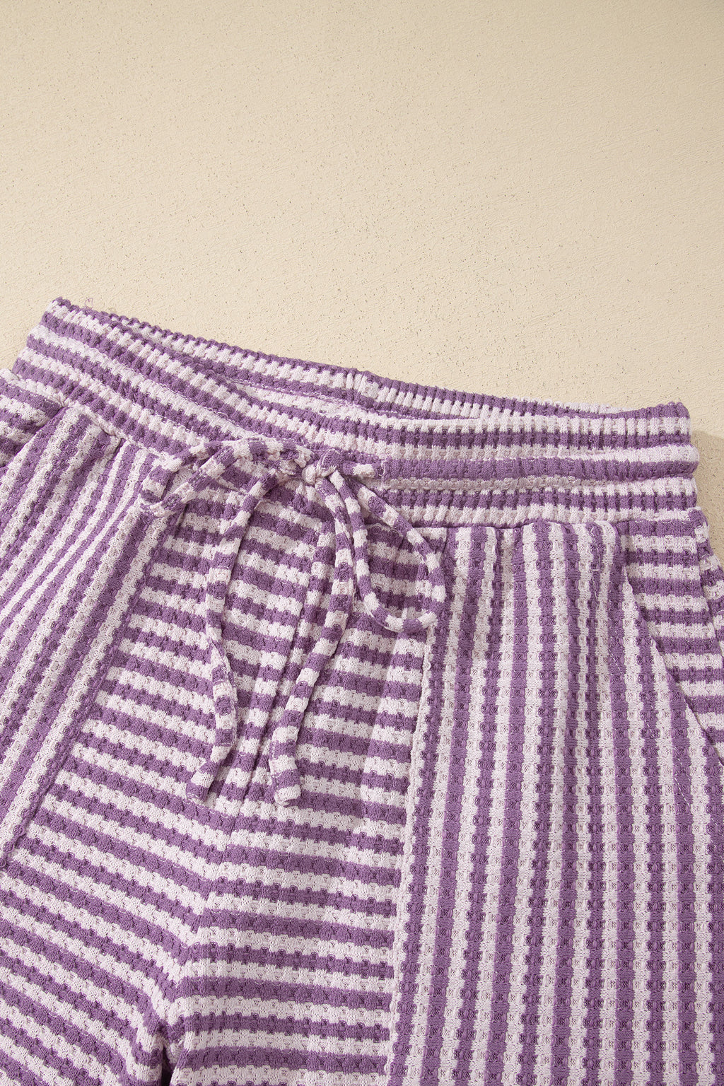 Pink Stripe Breathable Textured Knit Short 2pcs Set