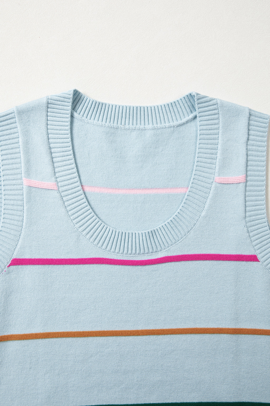 White Stripe Round Neck Knitted Sweater Tank