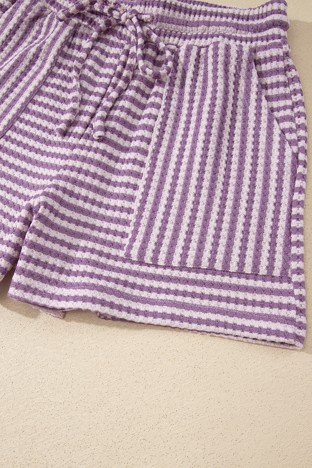 Pink Stripe Breathable Textured Knit Short 2pcs Set