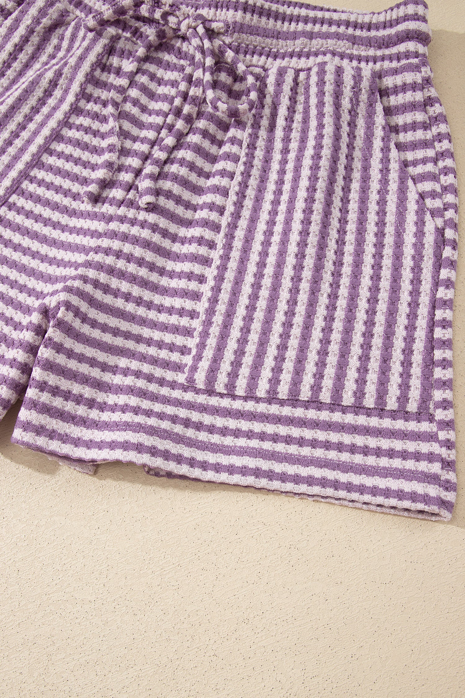 Pink Stripe Breathable Textured Knit Short 2pcs Set