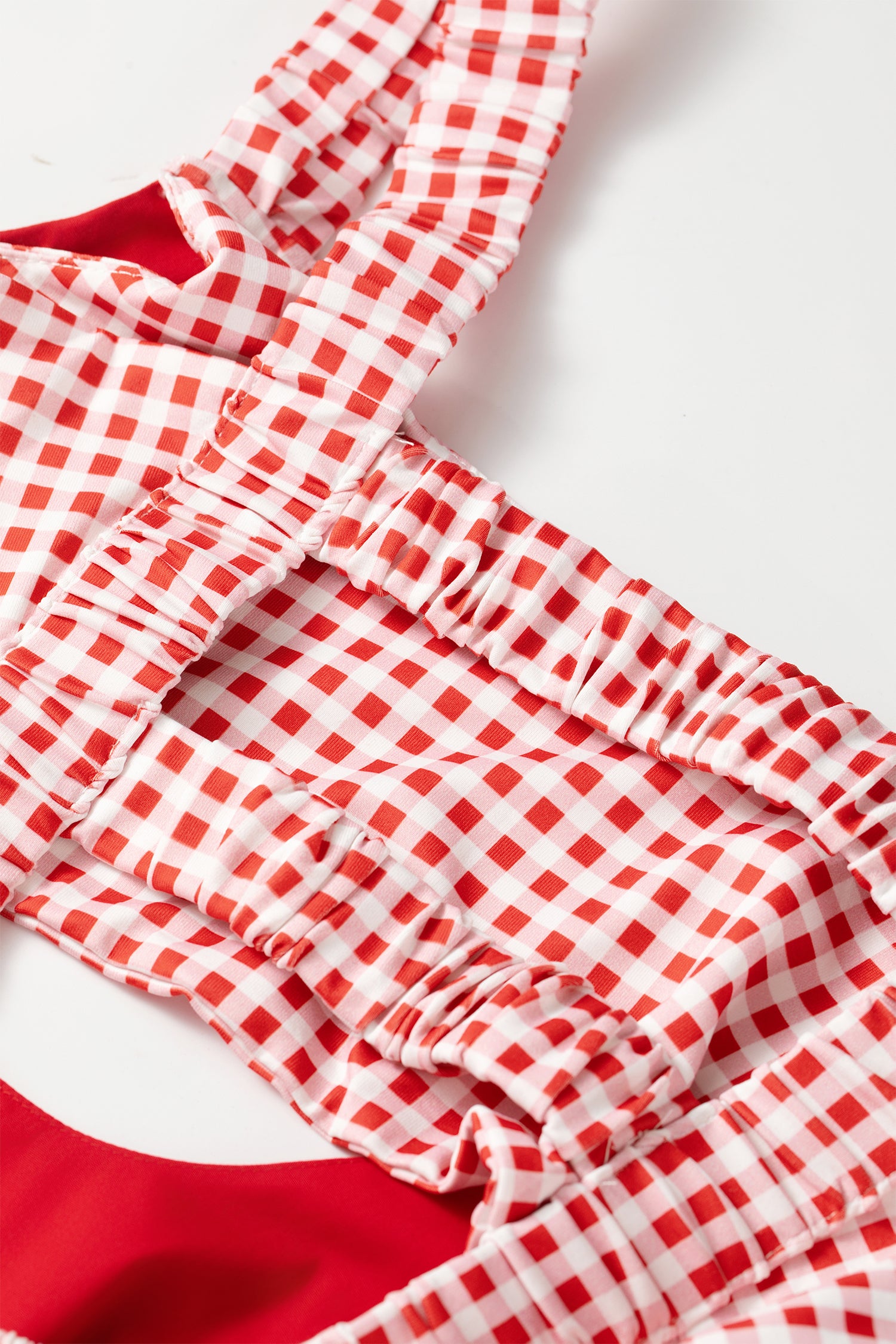 Racing Red Faux Two Piece Gingham Contrast Patchwork Loose Mini Dress