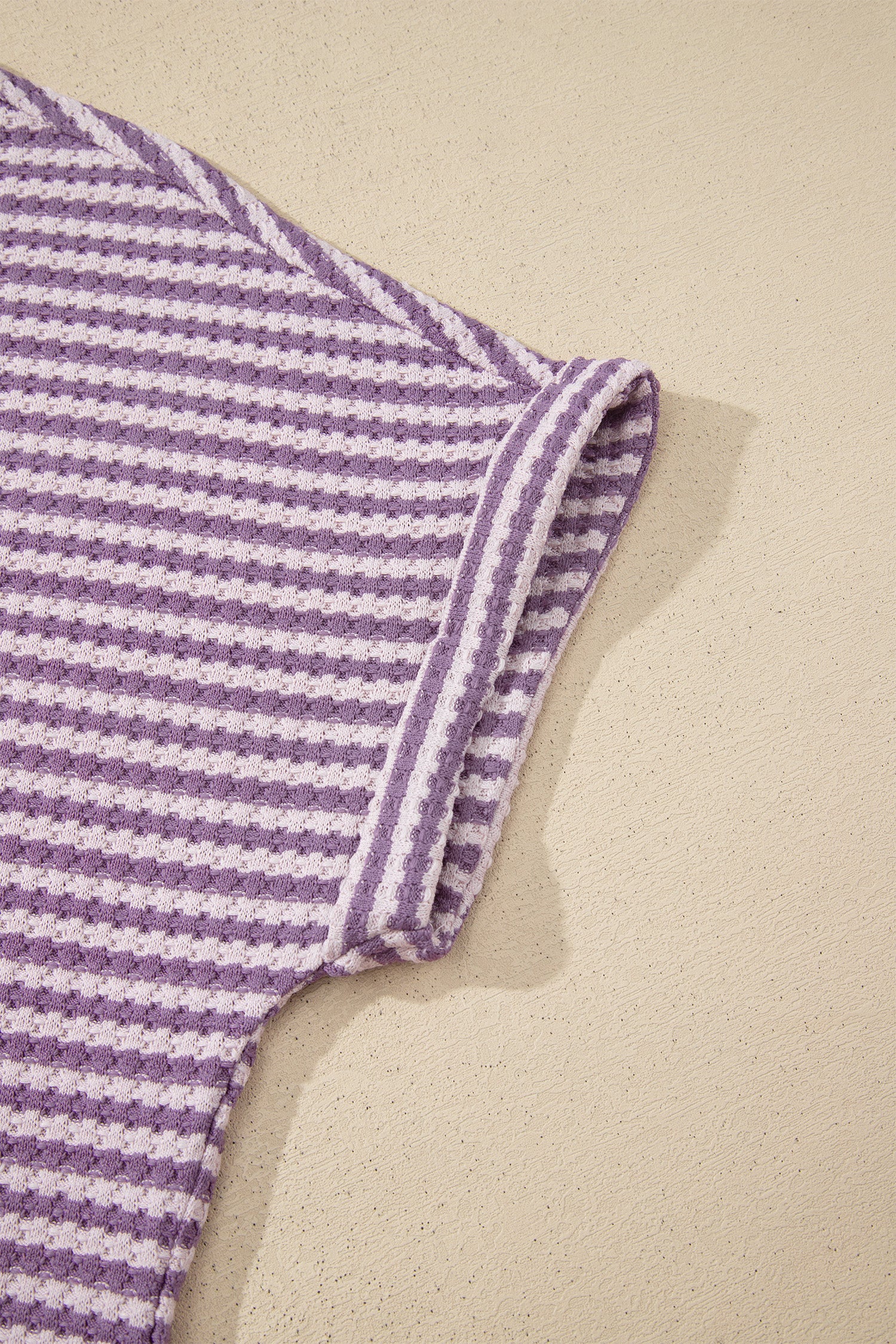 Pink Stripe Breathable Textured Knit Short 2pcs Set